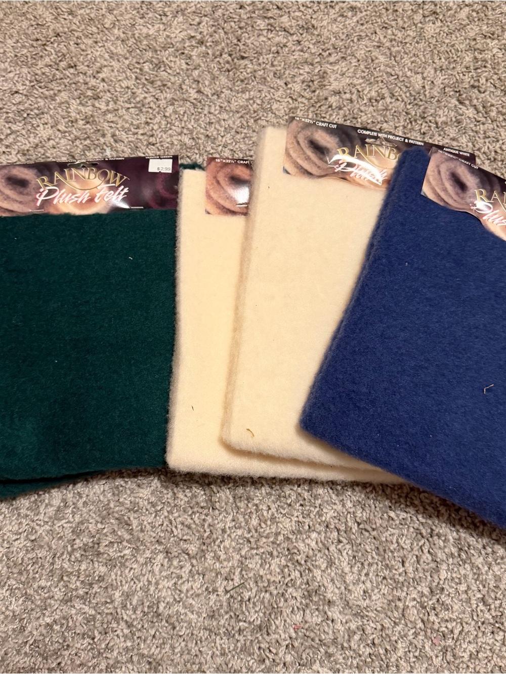 Rainbow Plush Fleece Squares - Blue, Cream, Forest Green lot of 5